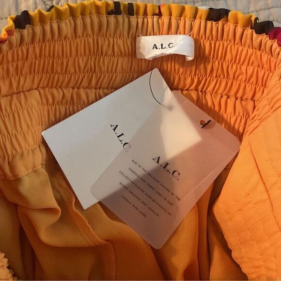 NWT A.L.C. Vera Silk Skirt Floral Yellow Tiered 10 - Picture 4 of 6